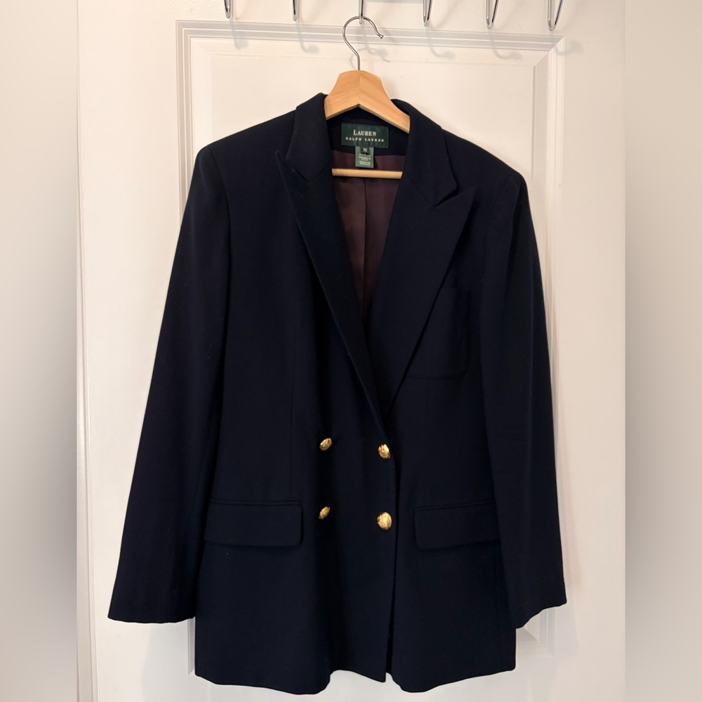 Lauren Ralph Lauren 100% Wool Black Blazer With Gold Button Detail - 10